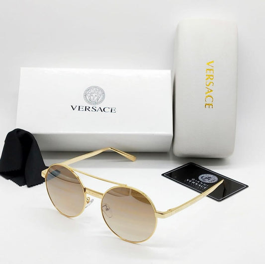 Versace Ver-8002 round Light Brown shade Sunglasses For Men For Women Golden Stick Sunglass