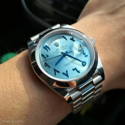 Rolex Platinum. Arabic Calendar Wristwatch In submarine Blue With Eastern Arabic Numerals And Bracelet Quartz Watch For Men's RLX-GX77