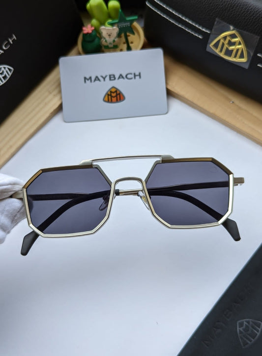 Maybach Stylish Silver Frame Black Shaded Sunglasses For men's New Trending Stylish With Thin Stripe MB-1003
