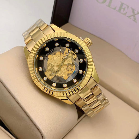 Rolex Analog Royal Deginer Watch- Multi Color Dial Stainless Steel With Golden Strap Watch For Men - Best For Stylist Look - RLX-1372