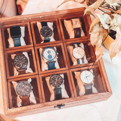 Wooden Watch Box With 9 Compartments For All Watches-Best Gift WOODEN-BOX