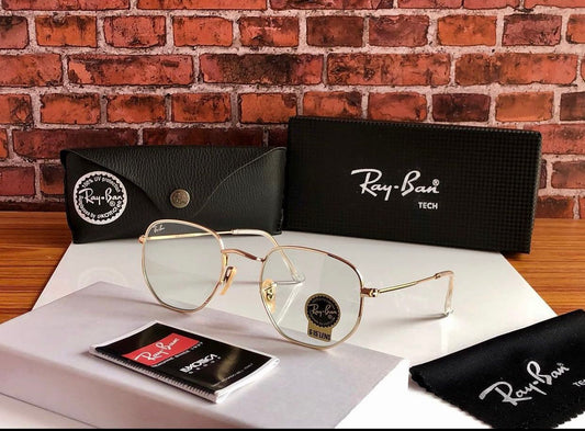 Ray ban Brand New stylish Transparent Len's With Gold Frame Men's And Women's Sunglass Heavy Quality Golden Strap Color RB-9062