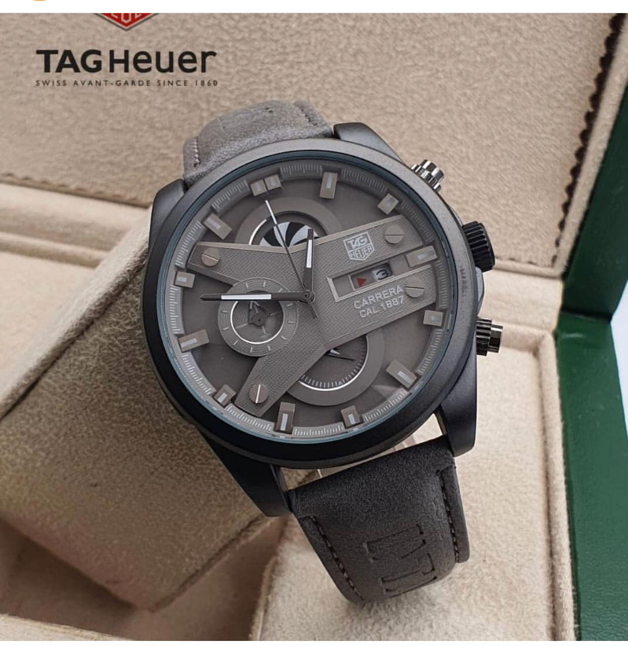 Tagheuer Grand Carriera TAG-6910-CR7 Grey Chronograph Multi Dial With Black Metal Case & Leather Strap Men's Watch - Best Formal Look Watch