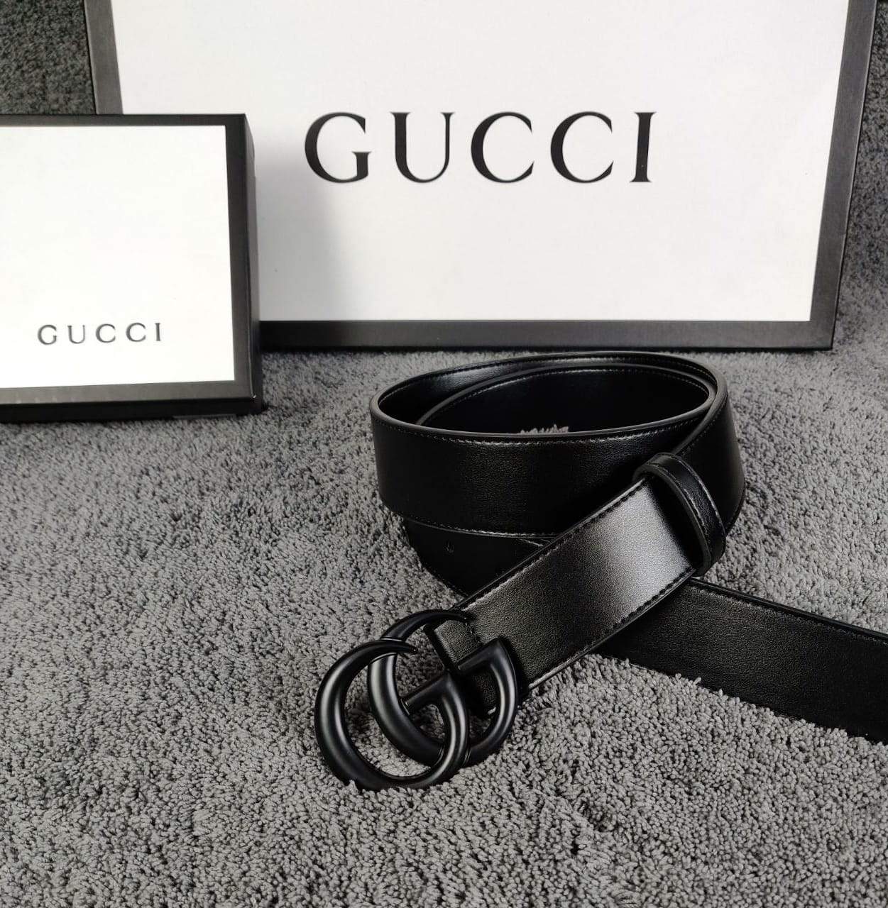 Gucci Full Black Color Plain Leather Formal Men's Women's Waist Belt For Man Woman Or Girl Formal Gucci Buckle Gift Belt GC-BB-300