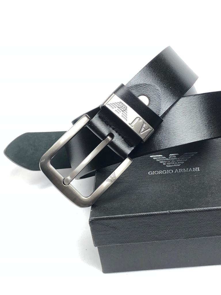 Giorgio Armani Black Color Plain Leather Formal Men's Women's Waist Belt For Man Woman Or Girl Formal Armani Buckle Gift Belt ARM-605