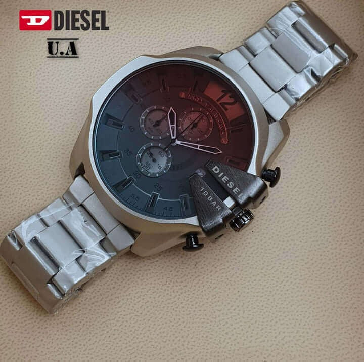 Diesel Chronograph Griffed Color Glass Grey Dial Stainless Steel Full Silver Men's Steel Watch For Men DZ-100953 Gift