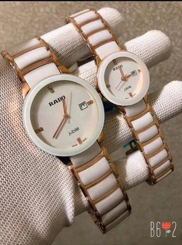 Rado Ceramic White Couples Dated White Dial Color White Ceremic Multicolor Strap RD-CPL-11 Luxury Watch For Couples Watch- Best For Couples