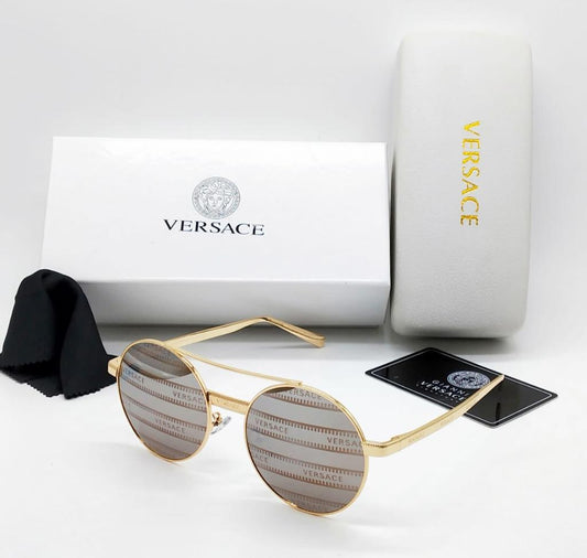 Versace Ver-8001 round brown shade  Sunglasses For Men For Women Golden Stick Sunglass