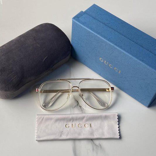 Gucci Branded Transparent Color Glass Men's Women's Sunglass For Man Woman Or Girl Gu-9765 Golden Frame Design Gift Sunglass