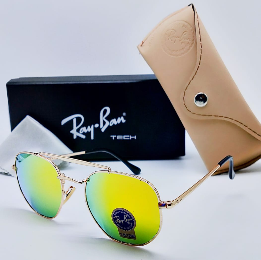 Rayban Brand New stylish Men's Sunglass Heavy Quality Green Color Glass With Golden and black Frame RB-1114