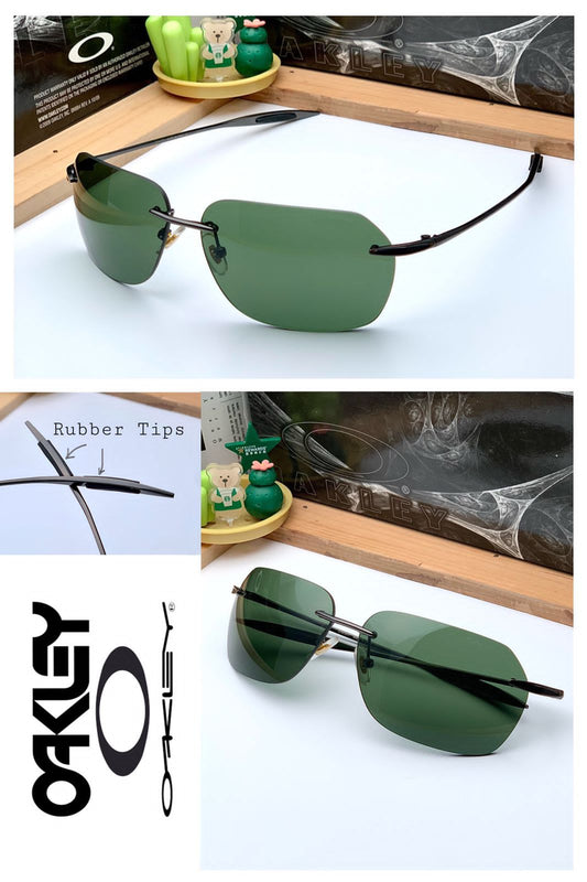 Oakley  Branded Rimless Frame Blocking Sunglass In a Green Color lens And Stainless Steel Stick Sunglass For Sun Protection And Also For Reading-OK-UV442