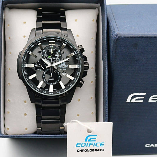Casio Edifice Chronograph Black World Design Dial Black Metal Men's Watch-best Gift EFR-302