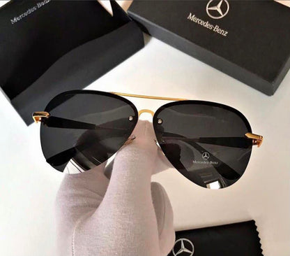 Mercedes Benz Men's And Women's Sunglasses Black Glass With Gold Case And Gold & Black Stick -Best Sunglasses For Causal Use MRDC-10