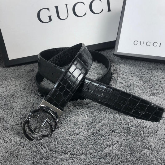 Gucci Black Color Leather Formal Men's Women's Waist Belt For Man Woman Or Girl Silver GG Buckle Gift Belt GC-95