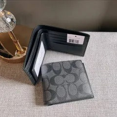Coach Leather Heavy quality Grey Color latest full printed design Fancy look wallet for men's CO-W-590