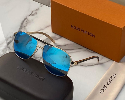 Louis Vuitton Branded Dark Blue lenses Men's and Women's Sunglass All Metal Square Frame Unisex Gift Sunglass LV-S-03