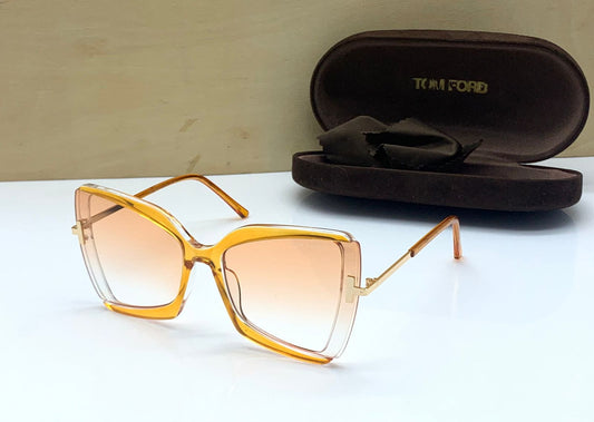 Tom Ford Latest Design Transparent Orange Color Sunglasses TF-821 For Men's Women's or Girl With Gold and Orange Frame Sunglass