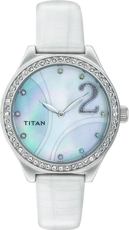 Titan Multi Color Dial Watch For women's 9744SL03 With Diamond Case White Leather Gift Watch For Woman