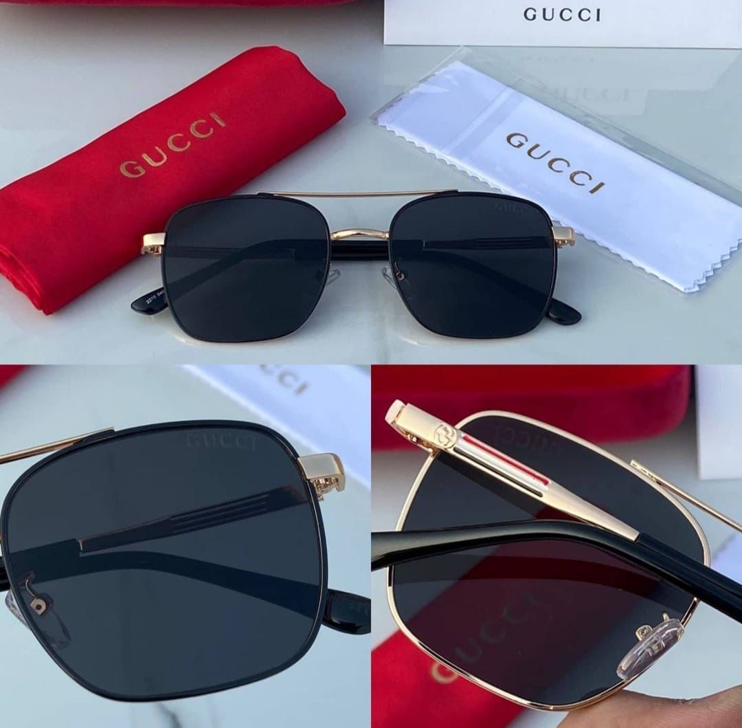 Gucci Branded Rimless Black Glass Rose Gold Frame And Gold And Black Stick Sunglass For Men's GG-1315- Best Quality Product