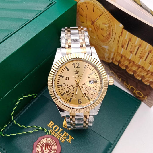 Rolex Analog Watch Gold Color Dial Stainless Steel With Multicolor Strap Dated Stainless Steel Watch For Men's -Best For Stylist Look- RLX-326935