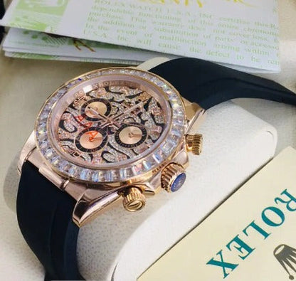 Rolex Cosmograph Daytona Chronograph Quartz Chronometer Diamond Men's Watch In Rose Gold Color Case And Designer Dial- EYE OF THE TIGER TIGER-R-1166