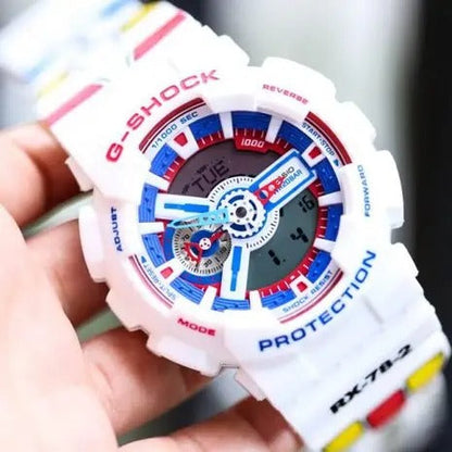 Casio G-Shock Jam Ga110 Gundam 40th Tricolor SeriesWatch Dual Time Robber Strap Watch For Men -Unisex Fancy look premium quality GA-110TR-7ADR