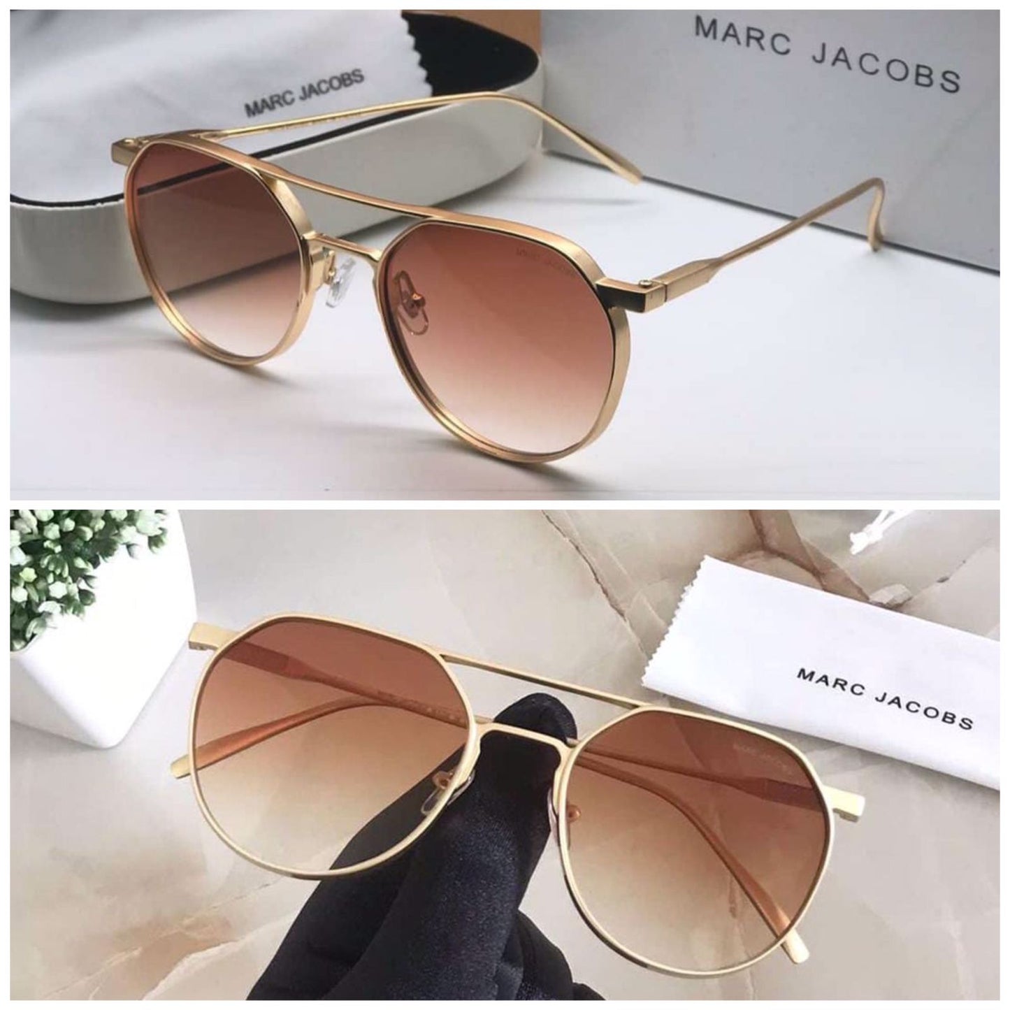 Marc Jacobs Brown Lens Sunglass Men's Women's Or Girl's Sunglass For Man MJ-09102 Circle Gold Frame Sunglasses for Men's Women's Or Girls Also- Best Stylist Sunglasses MJ-09102