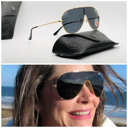 RayBan Vintage Wings Bausch Shape Frame Sunglass In Black Lens And Golden Frame Sunglass For Men's Women's Or Girls Sunglass - RB-B02 New Stylist Sunglass