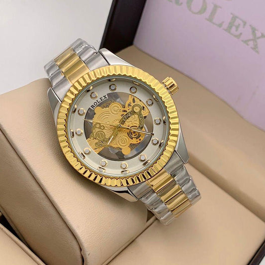 Rolex Analog Royal Deginer Watch- Golden And Silver Color Dial Stainless Steel With Golden And Silver Strap Watch For Men - Best For Stylist Look - RLX-1374