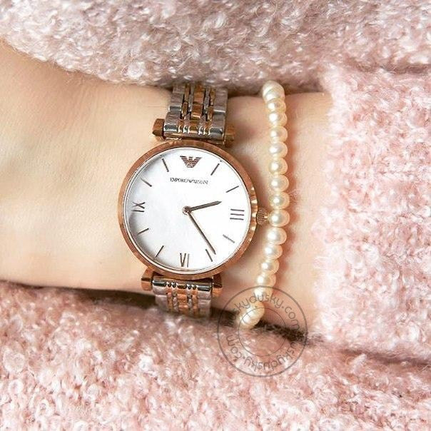 Emporio Armani Watch AR1683 Silver Dial Gold Silver Strap For Women-Best gift