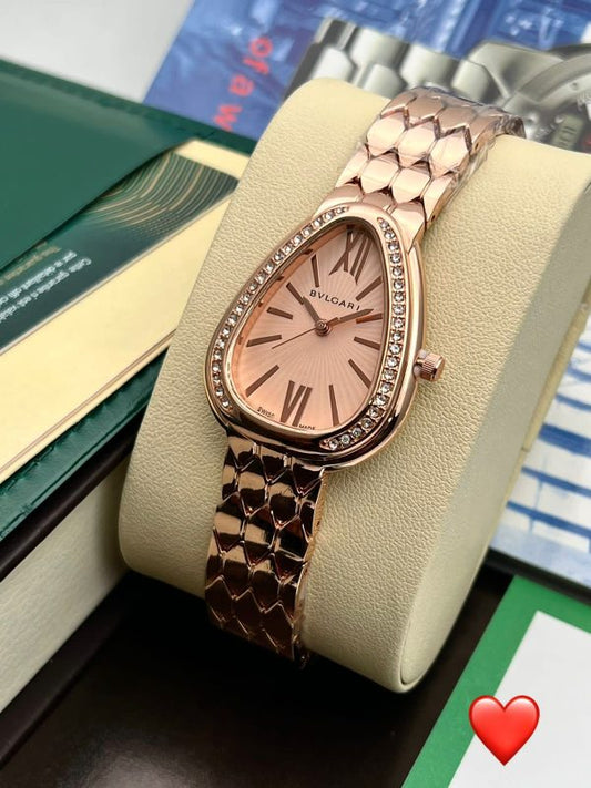 Bvlgari Branded Analog Watch With Rose Gold Watch With Rose Gold Dial Designer Rose Gold Strap Watch For Girl Or Woman-Best Gift Date Watch-BV-103458