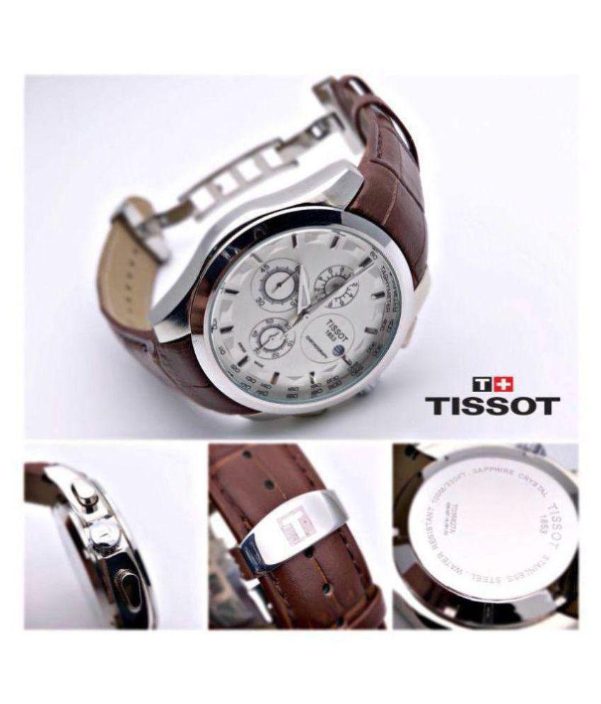 Tissot TS-3823 Chronograph Brown Leather Mens Watch for Man White Date Display Best Gift for Man
