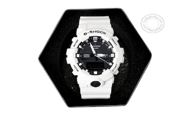 Casio G-Shock Mid-Size Analog Digital 200M Super illuminator Watch GA-800SC-7A Black Dial White Strap