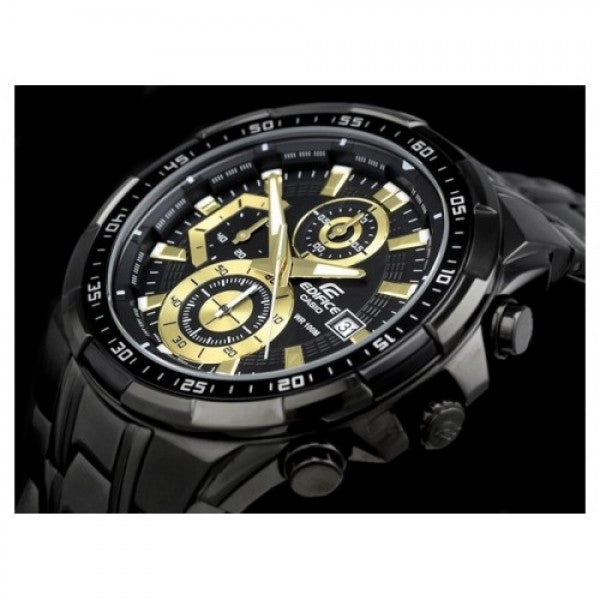 Casio Edifice Chronograph Watch With Black Stainless Steel Strap With Multiple Dial To World Times Men's Watch Black Gold EFR-88764