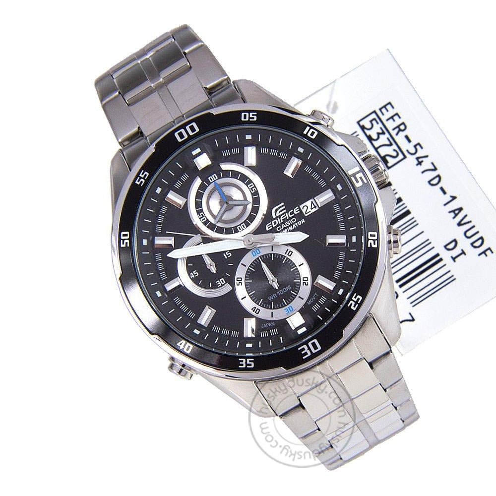 Casio Edifice EFR-547D-1AV Illuminator Metal Chronograph Silver Color Black Dial Men's Watch