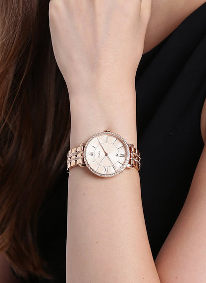 Fossil Rose Gold Metal Diamond Strap Watch For Women's ES3546 Design White Dial For Girl or Woman Best Gift Date Watch