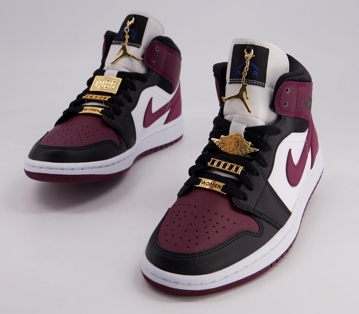 Nike Air Jordan 1 Mid SE Gold Pendants Black Shoes For Mens And Boys Dark Beetroot CZ4385-016