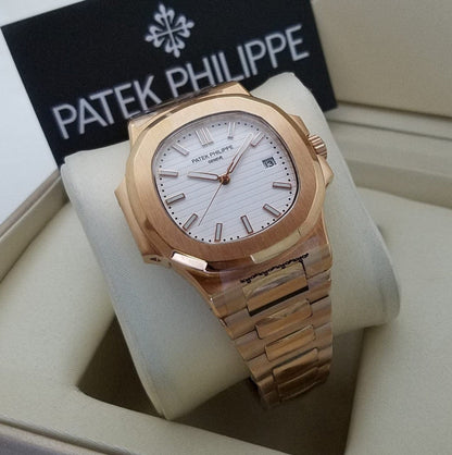 Patek Philippe Nautilus Mad Watch Qurtz Movement Rose Gold White Dated Watch For Men's-Best Men's Collection PK-5711R-001