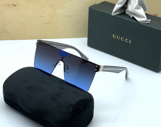 Gucci Branded Blue Color Shade Glass Men's Women's Sunglass for Man Woman or Girl GU-309 Black Stick Gift Sunglass