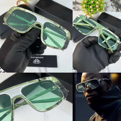 Maybach Stylish Green Frame Green Lens Sunglasses For men's New Trending Stylish With Thin Stripe MB-0014