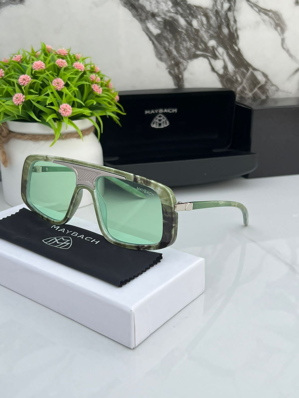 Maybach Stylish Green Frame Green Lens Sunglasses For men's New Trending Stylish With Thin Stripe MB-0014