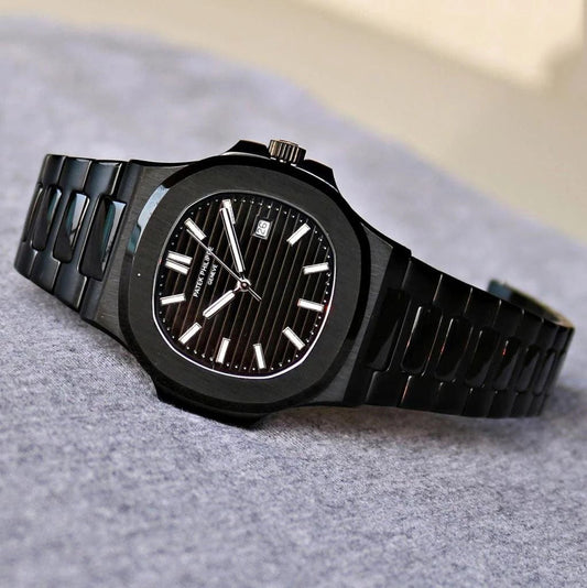 Patek Philippe Nautilus Mad Watch Qurtz Movement Full Black Dated Watch For Men's-Best Men's Collection PK-NEGRO