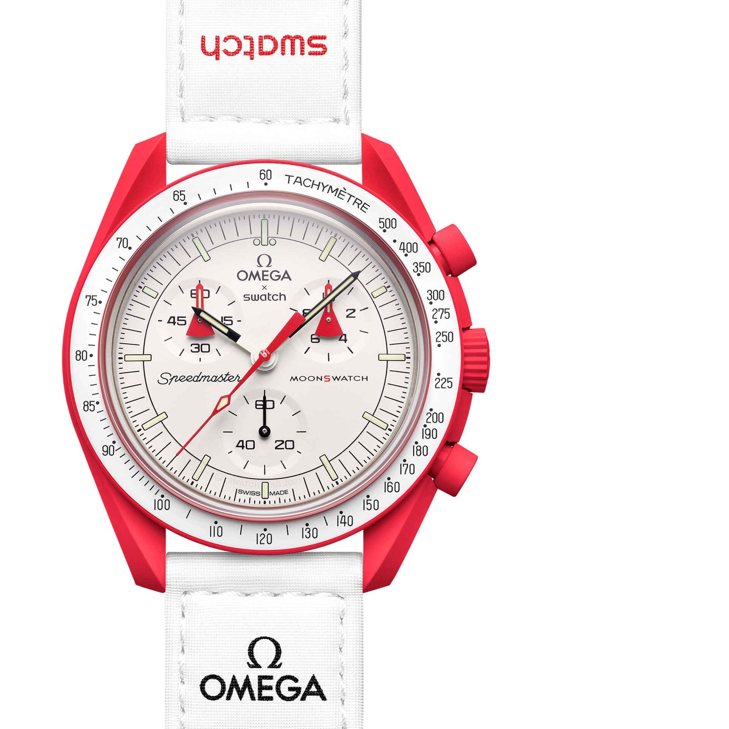 Omega Premium Quality extremely rare, and highly attractive prototype stainless steel With White Spacesuit-ready Velcro Strap Red Color Case Chronograph Moon Wristwatch- MISSION TO MARS OG-R-1060