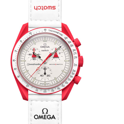 Omega Premium Quality extremely rare, and highly attractive prototype stainless steel With White Spacesuit-ready Velcro Strap Red Color Case Chronograph Moon Wristwatch- MISSION TO MARS OG-R-1060