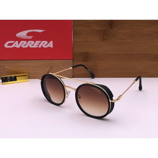 Carrera Branded Transparent Brown Glass Men's and Women's Sunglass For Man and Woman or Girl CR-38 Gold Stick Unisex Gift Sunglass