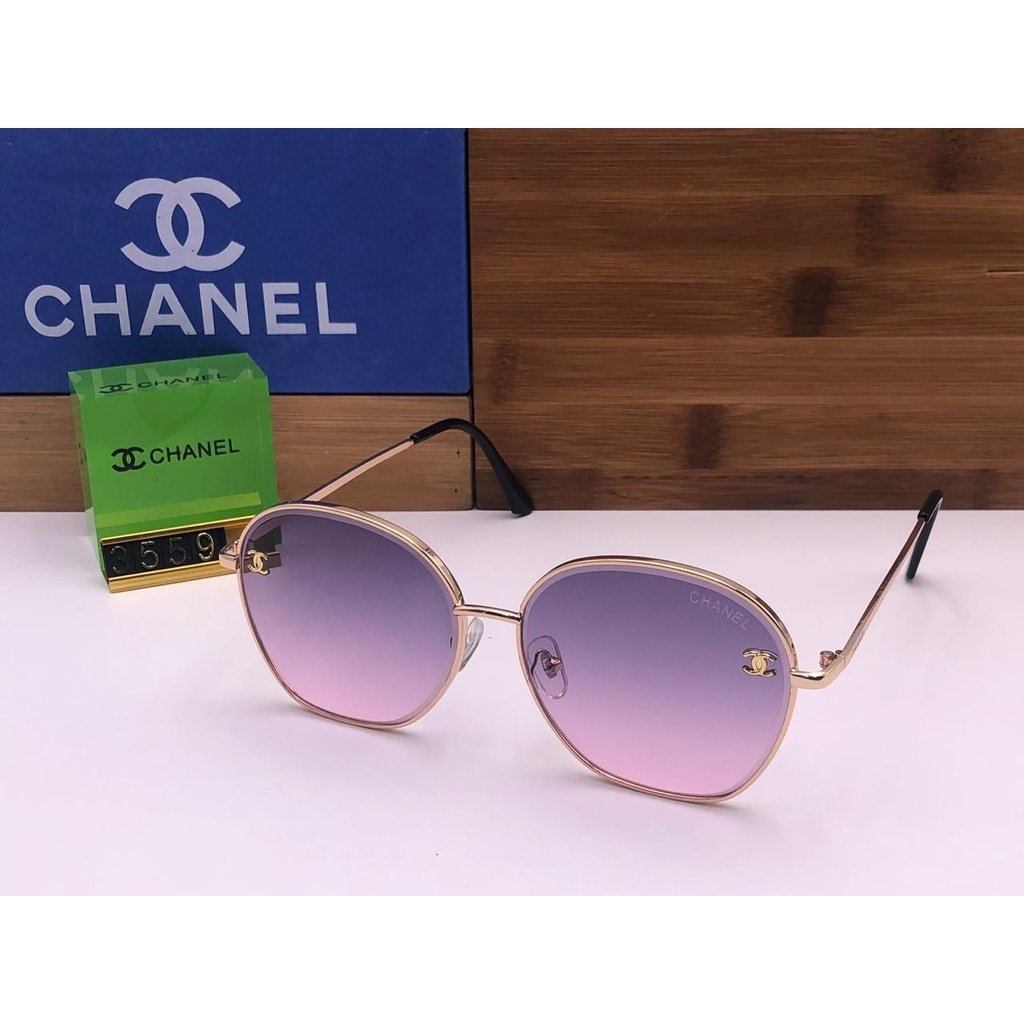 Chanel Branded Purple Color Glass Men's Women's Sunglass For Man Woman or Girl CHA-161 Gold Design Stick Gift Sunglass
