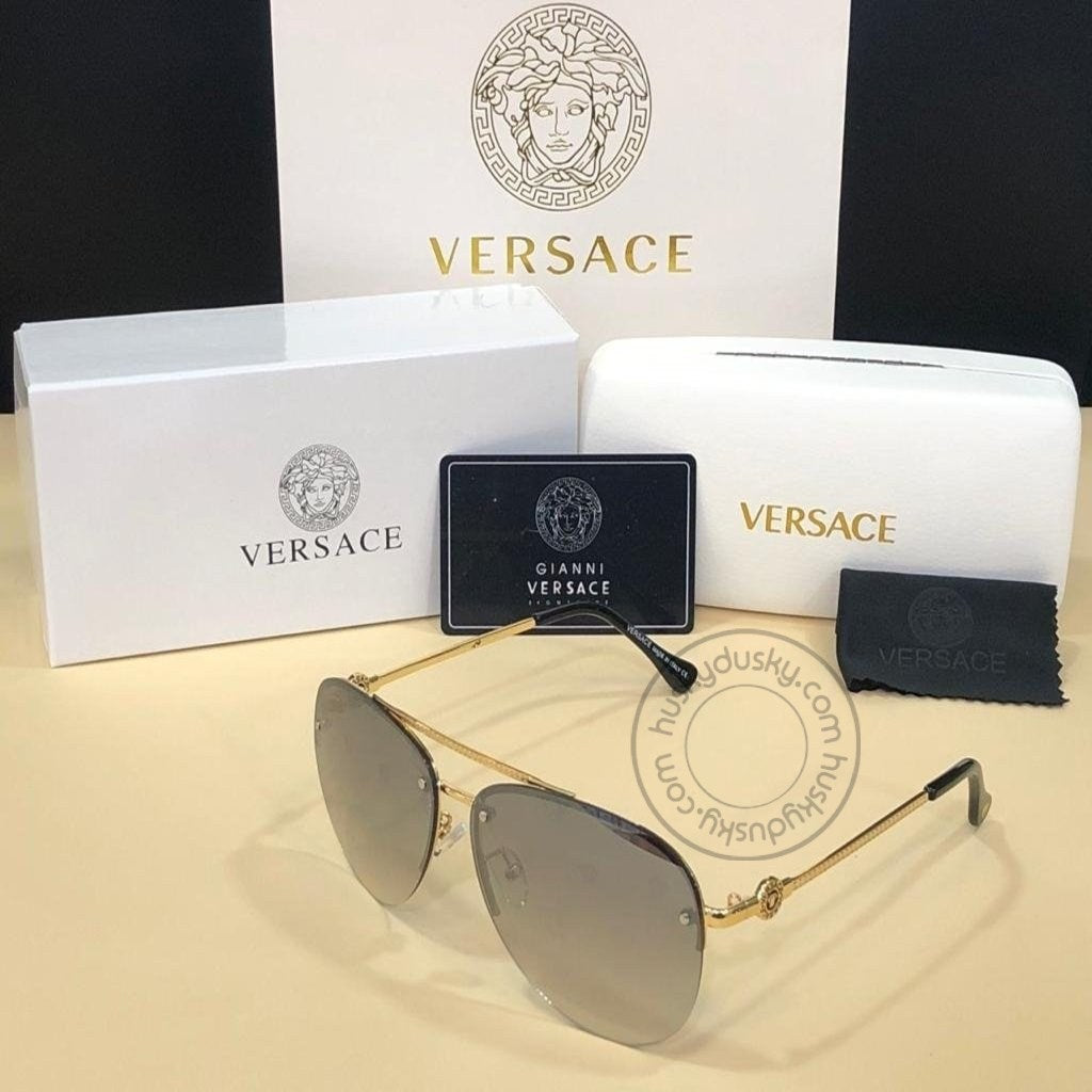 Versace Branded Grey Color Glass Men's Women's Sunglass For Man Woman or Girl VER-125 Gold Stick Sunglass