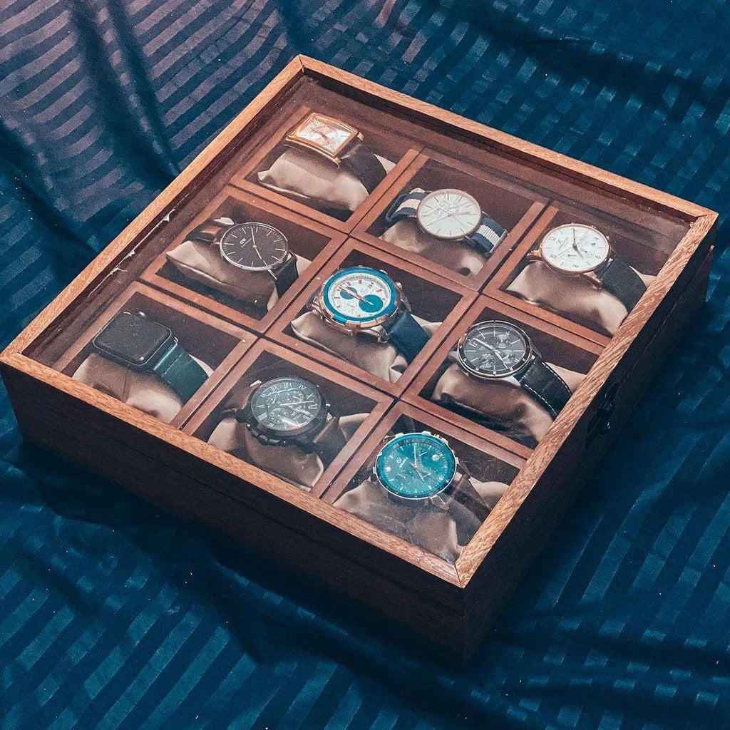 Wooden Watch Box With 9 Compartments For All Watches-Best Gift WOODEN-BOX