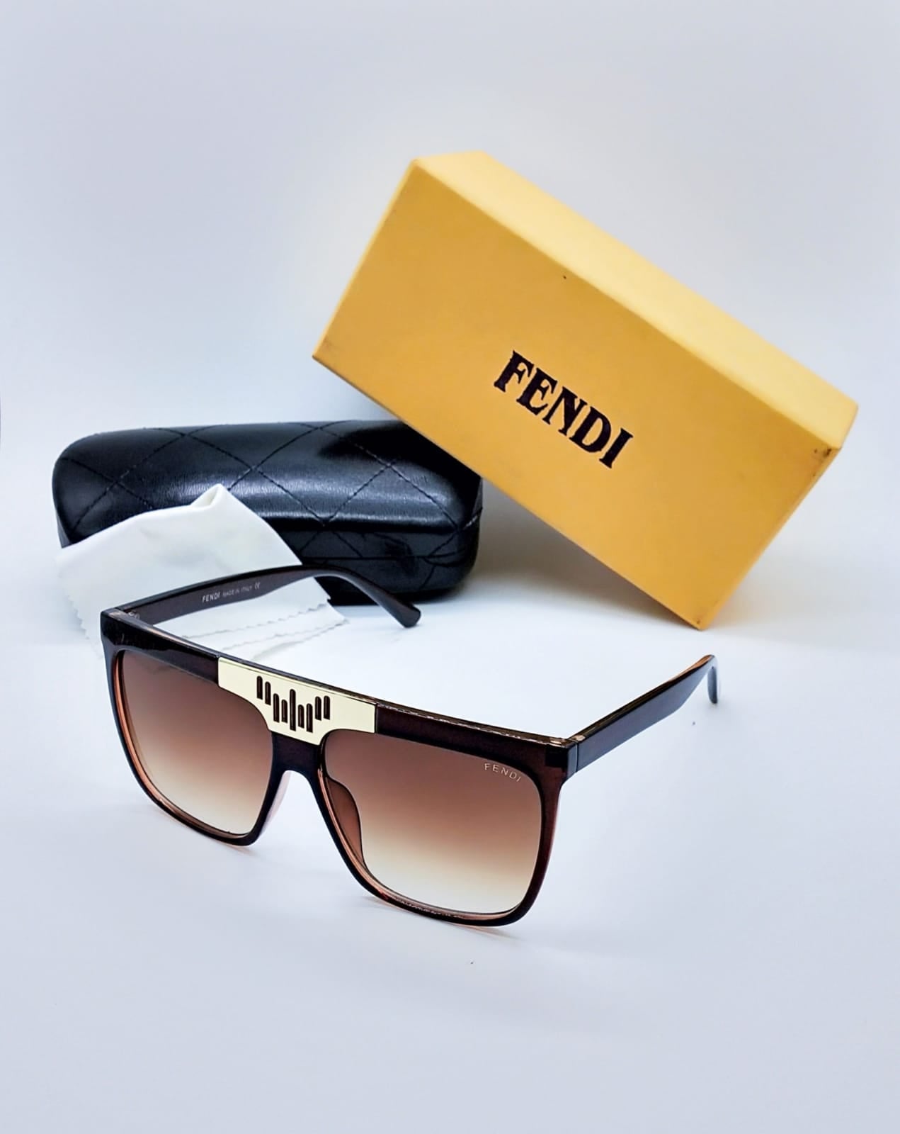 Fendi Branded Men's Sunglass For Men's Brown Shade Sunglass With Dark Brown Stick FN-767 For Man