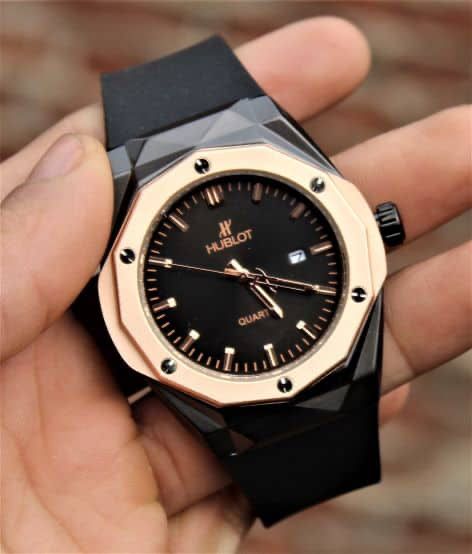 Hublot Gold Case Black Dial Mens Watch Big Bang Fusion Leather Watch For Man Hb-Gb-002